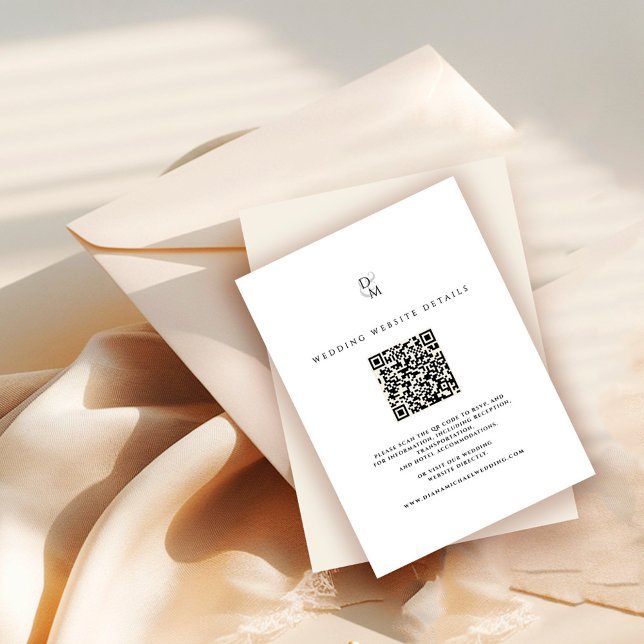 Tarjeta De Recepción Black & White Monogram Wedding Website QR Code (Subido por el creador)