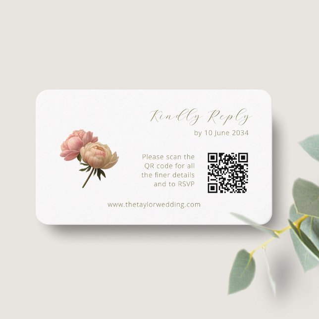 Tarjeta De Recepción Blanca | Código QR de Rosa de moda RSVP (Subido por el creador)