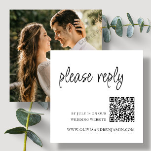 Tarjeta De Recepción Blanca Código QR RSVP de boda