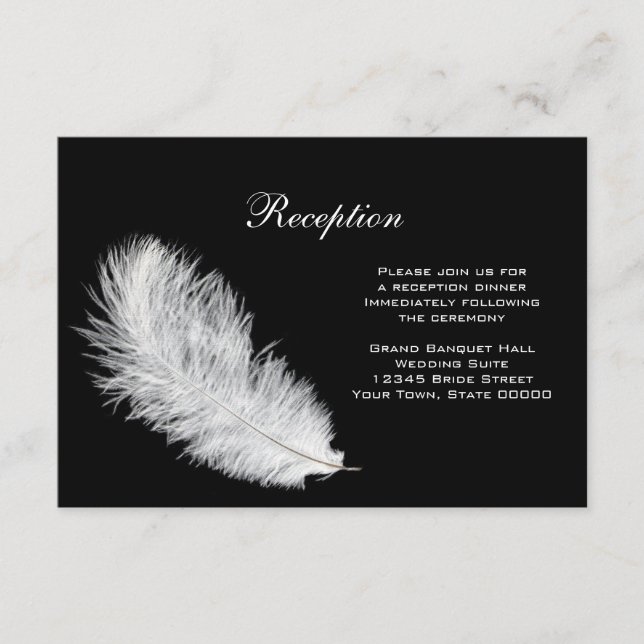 Tarjeta de recepción blanca de plumas negras (Anverso)