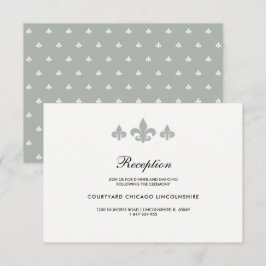 Tarjeta de recepción blanca gris Fleur-de-lis