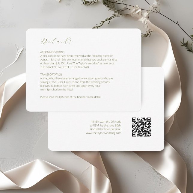 Tarjeta De Recepción Blanca | Moda Script Boda detalle código QR (Subido por el creador)
