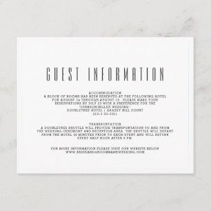 Tarjeta De Recepción Blanco claro   Información del invitado del boda