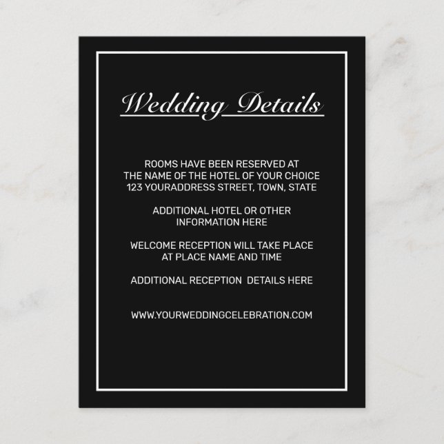 Tarjeta De Recepción Blanco Minimalista moderno negro (Anverso)