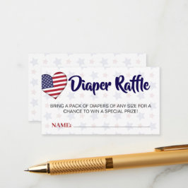 Tarjeta De Recepción Blanco Rojo y Diaper Debido Raffle Baby Shower