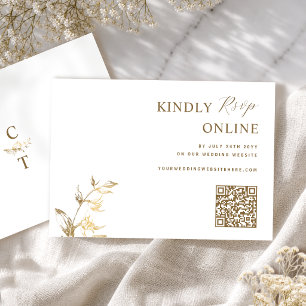 Tarjeta De Recepción Blanco y Dorado Código QR Elegante para RSVP de Bo