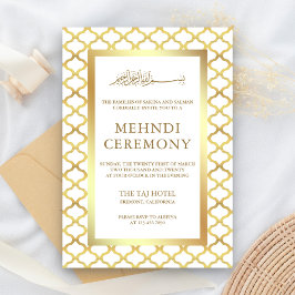 Tarjeta De Recepción Blanco y dorado Quatrefoil musulmán Mehndi marroqu