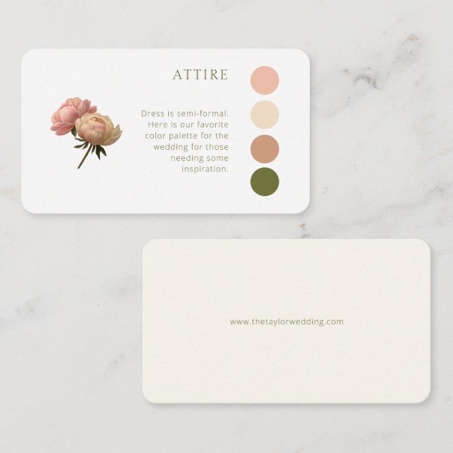 Tarjeta De Recepción Blanco y marfil | Código de vestimenta de Boda Ros (Anverso / Reverso)