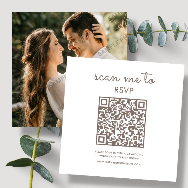 Tarjeta De Recepción Blanco y marrón | Código QR RSVP de boda (Subido por el creador)