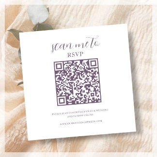 Tarjeta De Recepción Blanco y morado | Código QR RSVP de boda