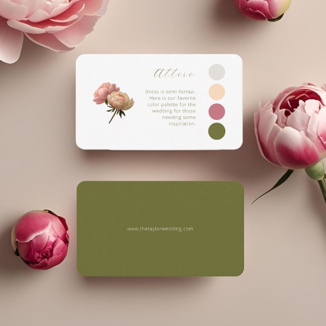 Tarjeta De Recepción Blanco y oliva | Código de vestimenta de Boda Rosa (Subido por el creador)
