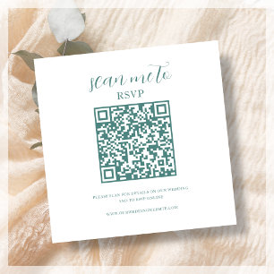 Tarjeta De Recepción Blanco y Verde azulado Código QR RSVP de boda