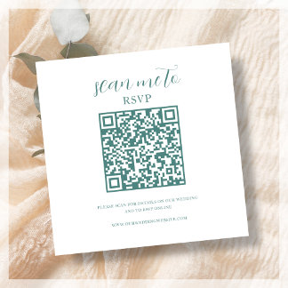 Tarjeta De Recepción Blanco y Verde azulado | Código QR RSVP de boda