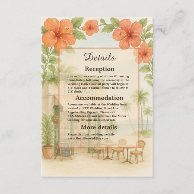Tarjeta De Recepción Blanda Verde Tropical Hawái Boda de Destino (Anverso)
