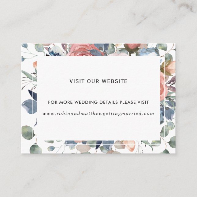 Tarjeta De Recepción Blissful Floral Dusty Blue and Green Website (Anverso)
