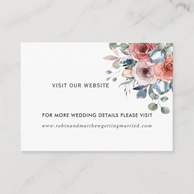 Tarjeta De Recepción Blissful Floral Dusty Blue Website (u otro) (Anverso)