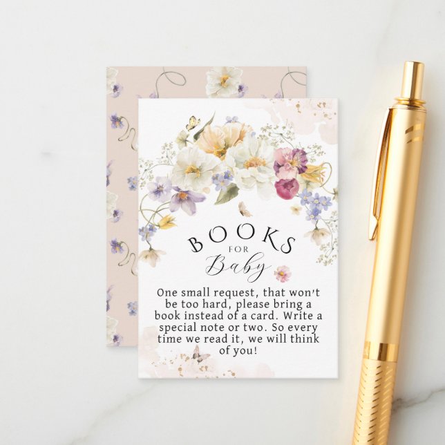 Tarjeta De Recepción Bloom Wildflower Rustic Baby Shower Libros para be (Anverso/Reverso In Situ)