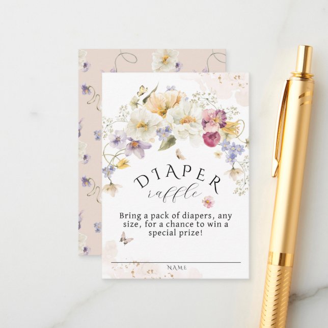Tarjeta De Recepción Bloom Wildflower Rústico Baby Shower Diaper Raffle (Anverso/Reverso In Situ)