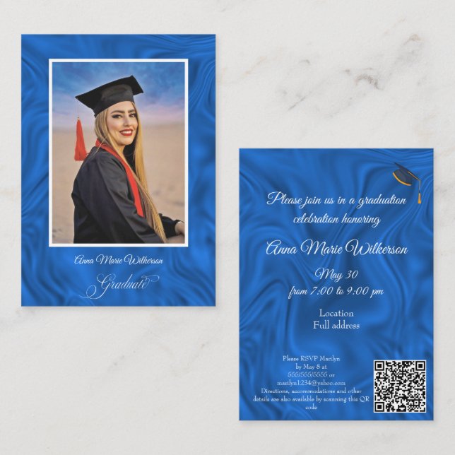Tarjeta De Recepción Blue Abstract Graduation Party Invitation (Anverso / Reverso)