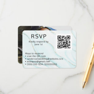 Tarjeta De Recepción Blue Agate Wedding RSVP Online QR Code Photo
