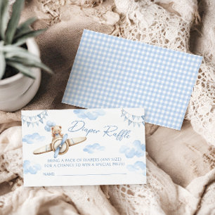 Tarjeta De Recepción Blue Airplane Teddy Bear Baby Shower Diaper Raffle