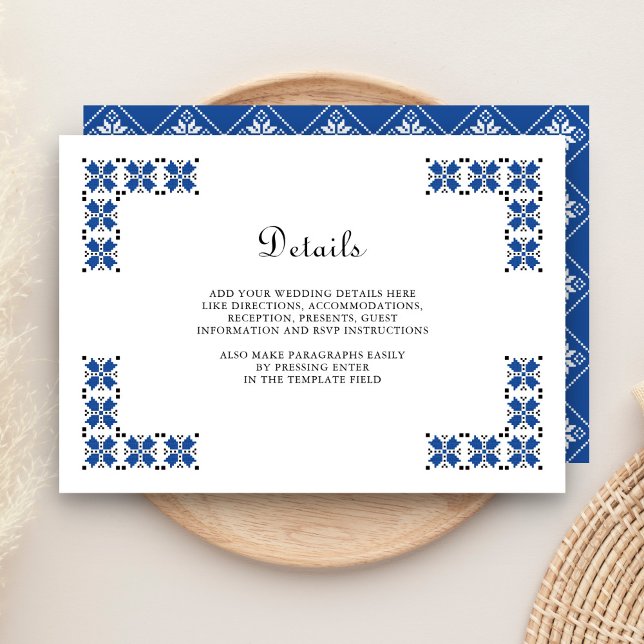 Tarjeta De Recepción Blue and Black Ukrainian Embroidery Wedding Detail (Subido por el creador)