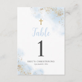 Tarjeta De Recepción Blue and Gold Boy Christening Baptism Número de ta