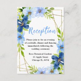 Tarjeta De Recepción Blue and Navy Flowers Wedding Reception