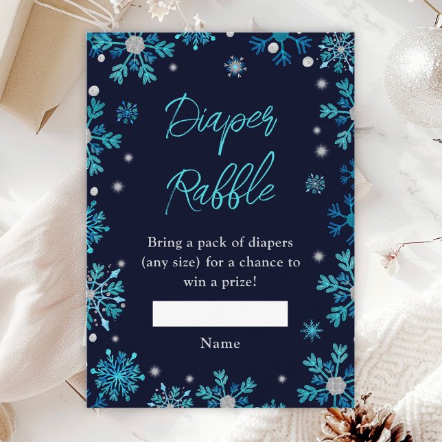 Tarjeta De Recepción Blue and Silver Snowflakes Winter Diaper Raffle (Subido por el creador)