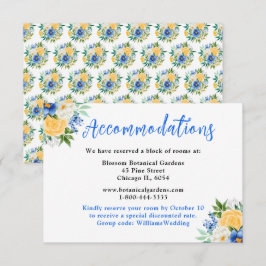 Tarjeta De Recepción Blue and Yellow Floral Wedding Accommodations