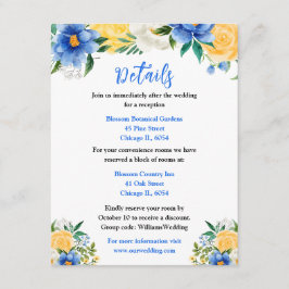 Tarjeta De Recepción Blue and Yellow Floral Wedding Details