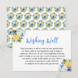 Tarjeta De Recepción Blue and Yellow Floral Wedding Wishing Well