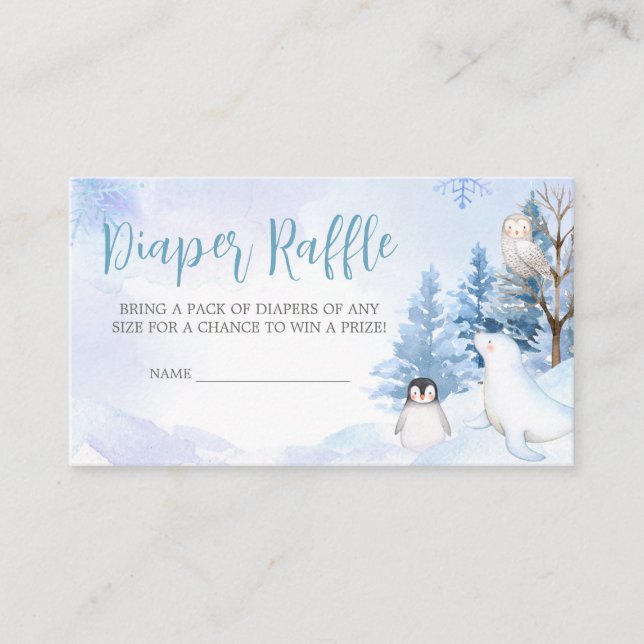 Tarjeta De Recepción Blue Arctic Animals Baby Shower Diaper Raffle (Anverso)