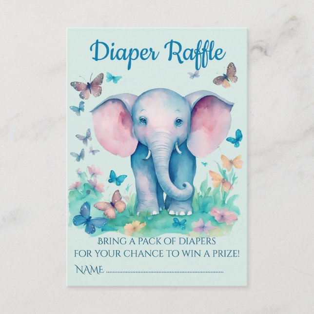 Tarjeta De Recepción Blue Baby Elephant Baby Shower Diaper Raffle (Anverso)