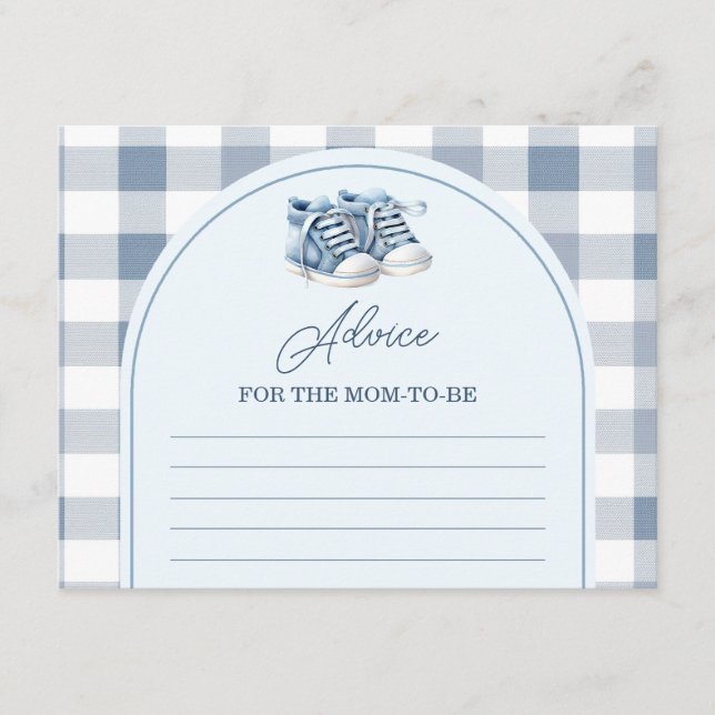 Tarjeta De Recepción Blue Baby Shoes Gingham Booties Advice For Mommy (Anverso)