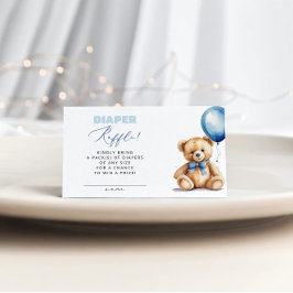 Tarjeta De Recepción Blue Balloon Bear Diaper Raffle Boy Baby Shower