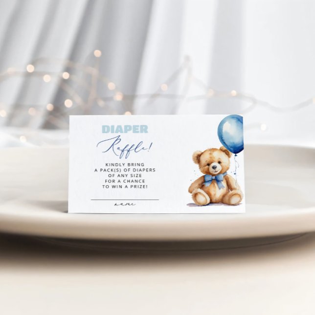 Tarjeta De Recepción Blue Balloon Bear Diaper Raffle Boy Baby Shower (Subido por el creador)