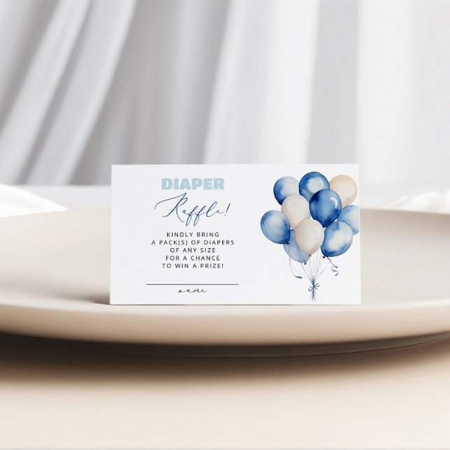 Tarjeta De Recepción Blue Balloon Bear Diaper Raffle Boy Baby Shower (Subido por el creador)