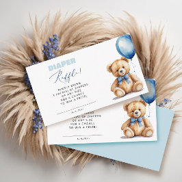 Tarjeta De Recepción Blue Balloon Bear Diaper Raffle Boy Baby Shower