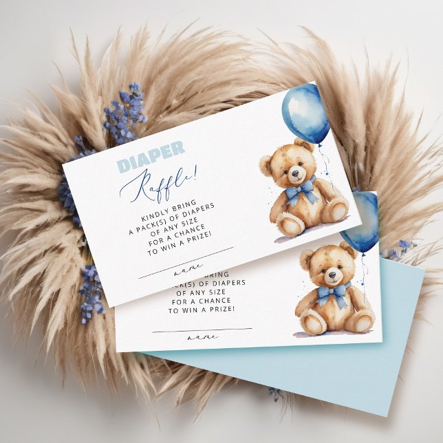 Tarjeta De Recepción Blue Balloon Bear Diaper Raffle Boy Baby Shower (Subido por el creador)