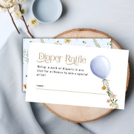 Tarjeta De Recepción Blue Balloon Wildflower Diaper Raffle Baby Shower