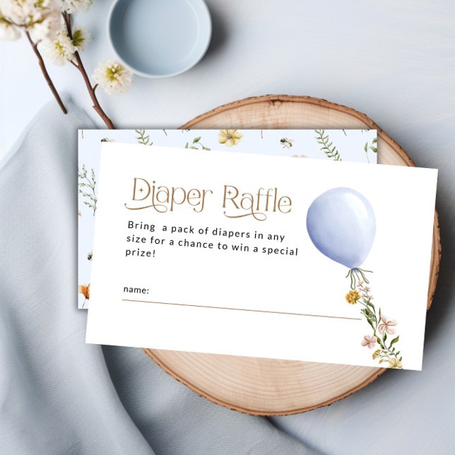 Tarjeta De Recepción Blue Balloon Wildflower Diaper Raffle Baby Shower (Blue Balloon Wildflower Diaper Raffle Baby Shower Enclosure Card)