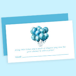 Tarjeta De Recepción Blue Balloons acuarela Baby Shower Diaper Raffle