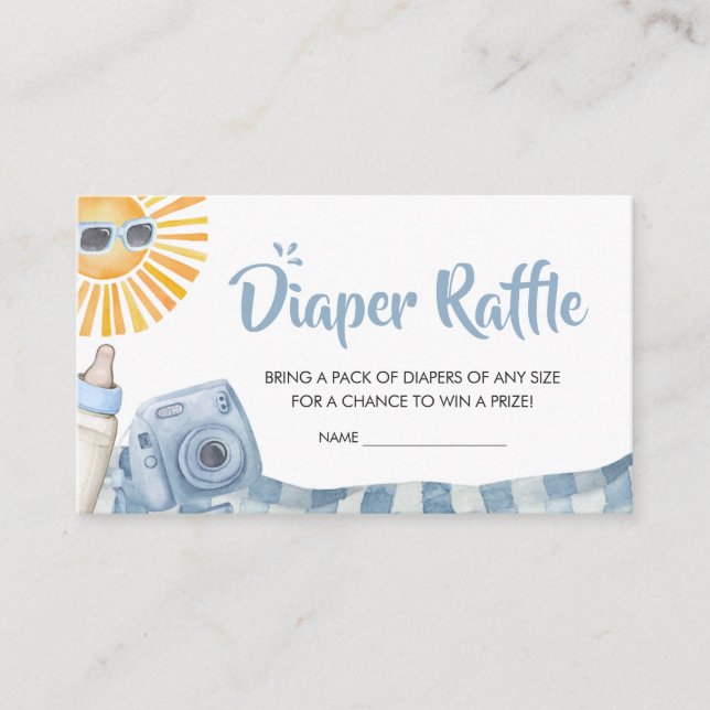 Tarjeta De Recepción Blue Beach Summer Baby Shower Diaper Raffle (Anverso)