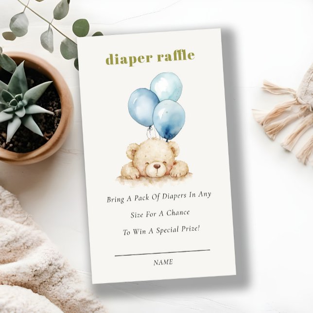 Tarjeta De Recepción Blue Bearly Wait Balloon Diaper Raffle Baby Shower (Subido por el creador)