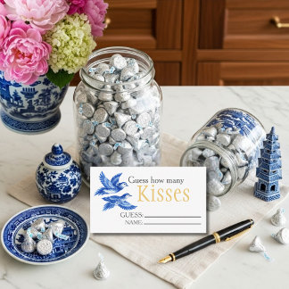 Tarjeta De Recepción Blue  birds  "Guess How Many Kisses" Bridal Game 
