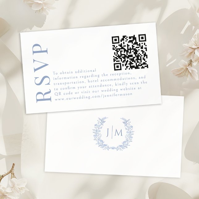 Tarjeta De Recepción Blue Bohemian Floral Wedding RSVP QR code cards (Subido por el creador)