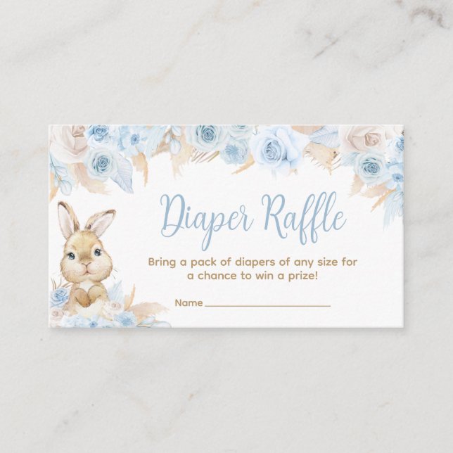 Tarjeta De Recepción Blue Boho Bunny Baby Shower Diaper Raffle (Anverso)