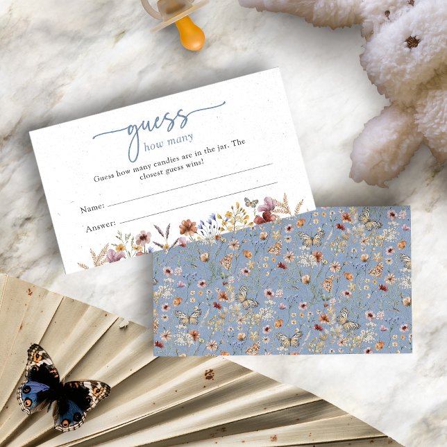 Tarjeta De Recepción Blue Boho Floral Baby Shower (Dusty Blue Boho Floral Guess How Many Baby Shower Enclosure Card by Painted Paperie
)