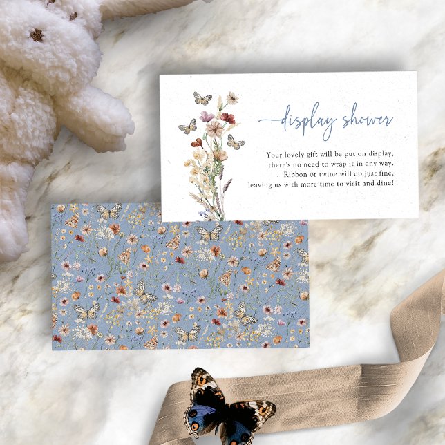 Tarjeta De Recepción Blue Boho Wildflower Display Shower (Dusty Blue Boho Wildflower Display Shower Enclosure Card by Painted Paperie
)